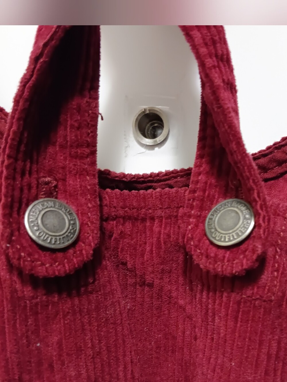 American Eagle Burgundy L Corduroy Pinafore Overall Mini Dress Academia Preppy - Picture 7 of 9